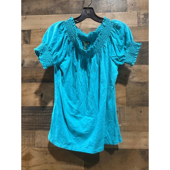 Ralph Lauren Off-the-Shoulder Peasant Blouse –Women’s M–Turquoise Blue - Picture 2 of 8